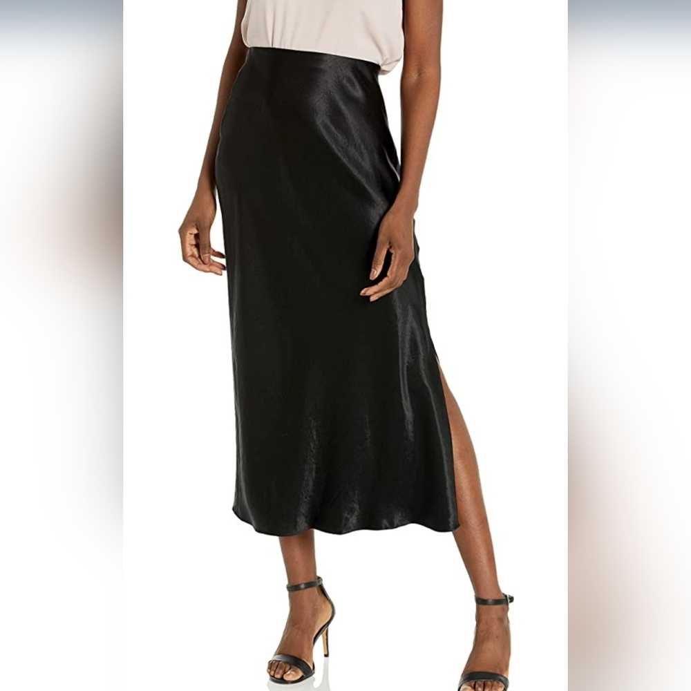 Vince side slit slip satin midi skirt